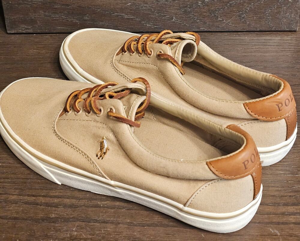 POLO RALPH LAUREN Thorton Khaki Brown Canvas Sneakers Men's Shoes 9D